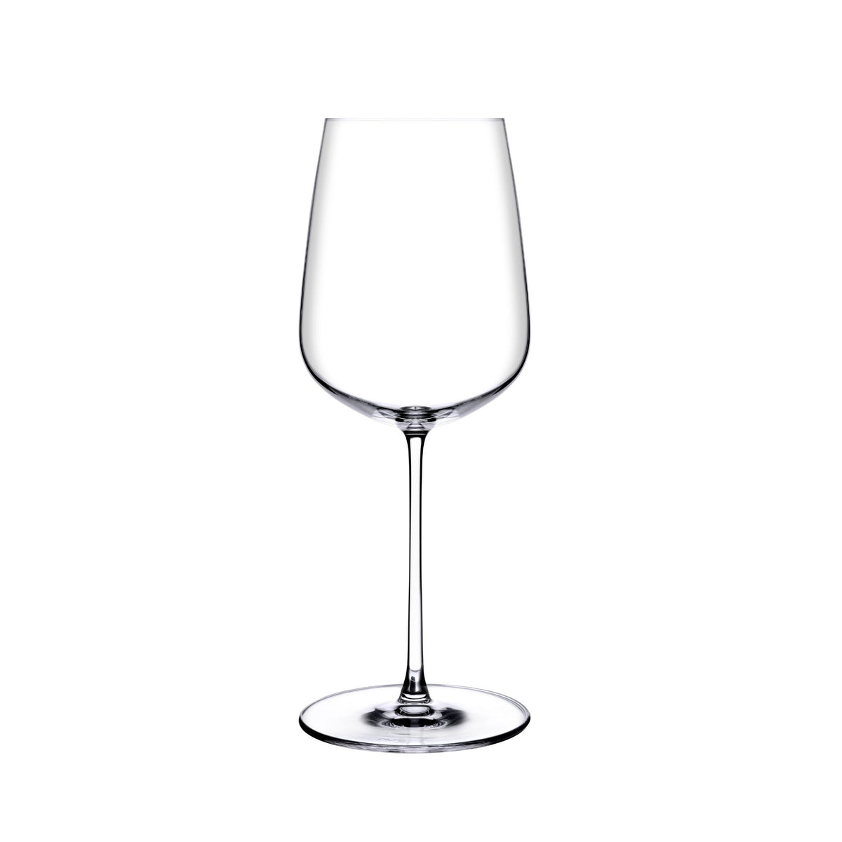 A clear stemmed NUDE Sera all purpose wine glass with a wide, gently flared bowl and a thin circular base, photographed on a plain white background.