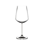 Empty NUDE Salute red wine glass with straight sides, wide rim and slender stem in crystal