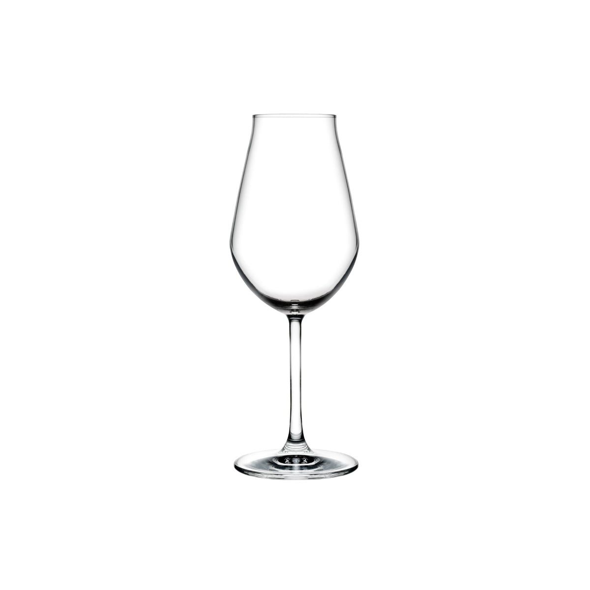 Empty NUDE Salute sherry glass with a compact tulip-shaped bowl, narrowed rim and slender crystal stem