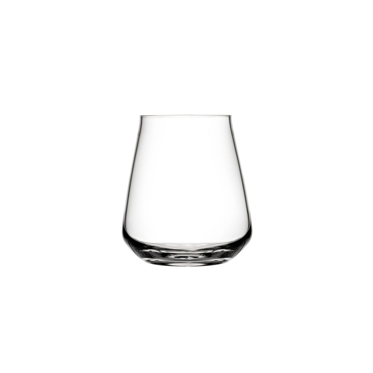 Empty NUDE Salute stemless tumbler with a tapered crystal shape and sturdy base