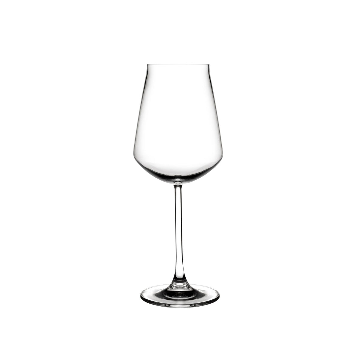 Empty NUDE Salute white wine glass with a medium bowl, gently tapered rim and slender crystal stem