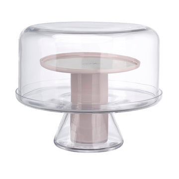 NUDE Bloom cakestand holder with leadfree clear base, pink middle element and a clear dome
