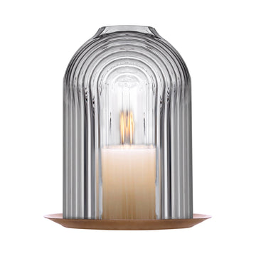 Lead-free crystal candle holder Ilo, a dome shaped candle holder with rippled glass effect, with candle presented on white background