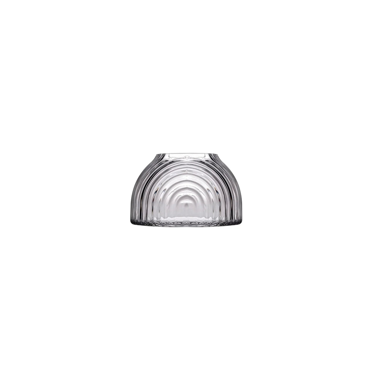 Lead-free crystal dome shaped votive with a rippled design, presented without votive on a white background