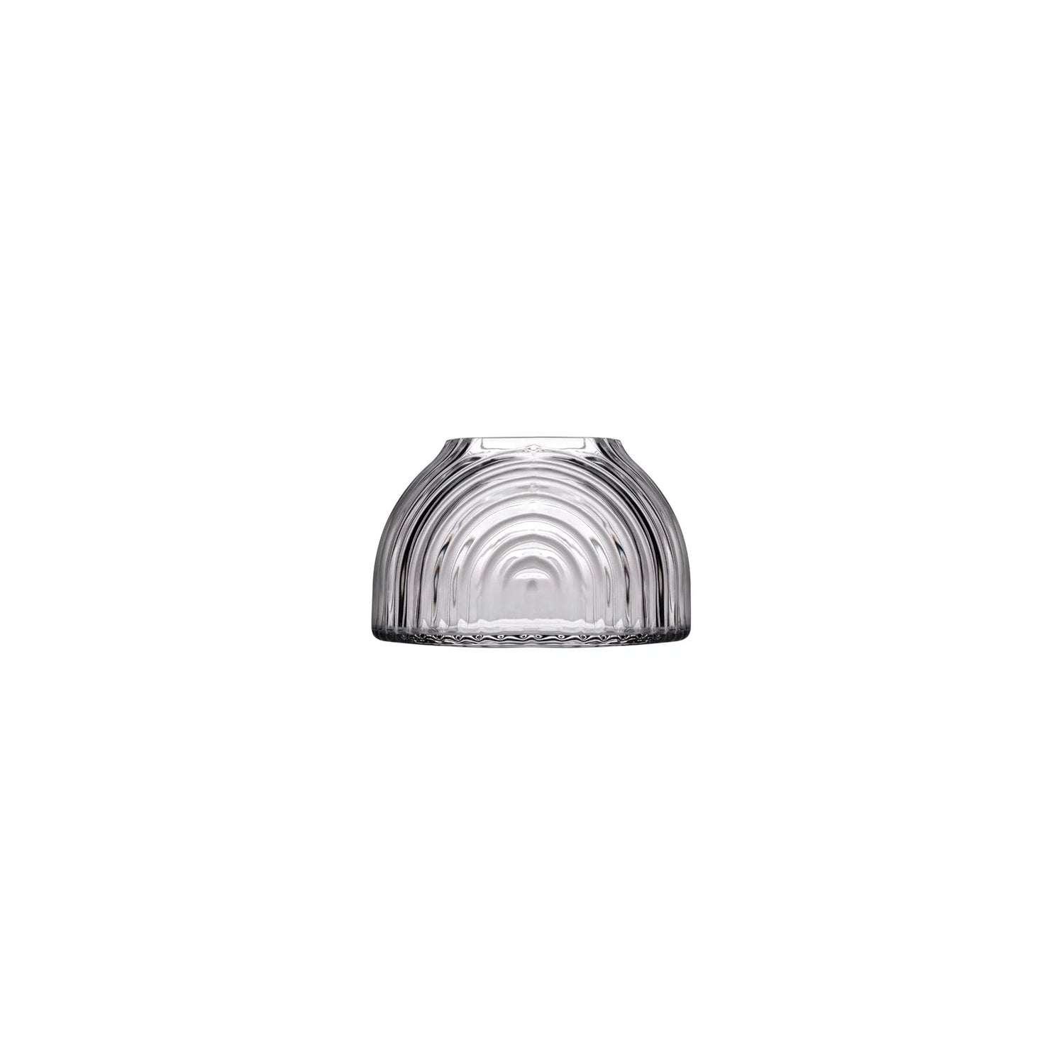 Lead-free crystal dome shaped votive with a rippled design, presented without votive on a white background