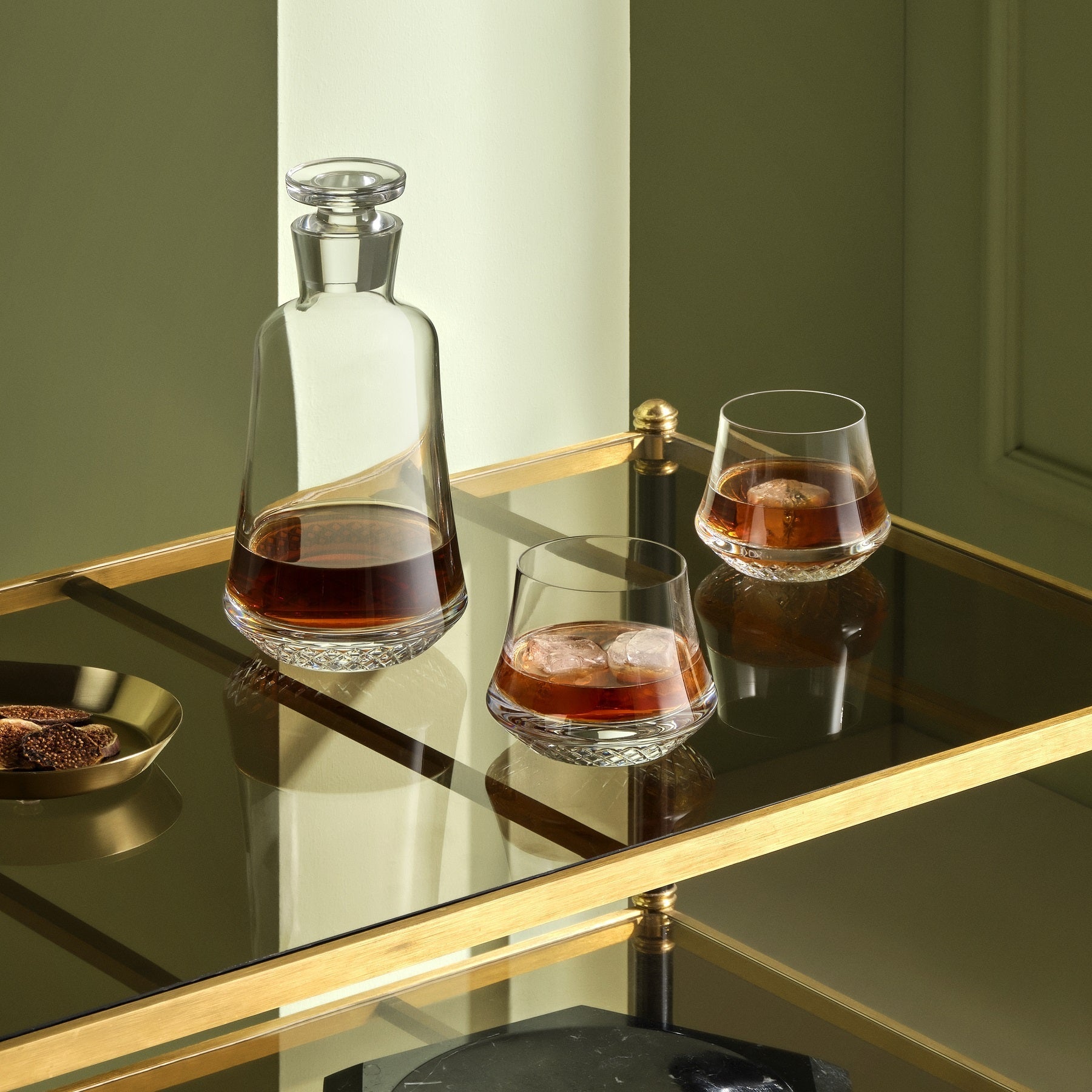 Nude Glass Modern Classic Square & Rocks Whiskey Glass and Decanter Set